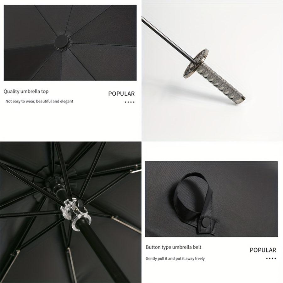 Creative Samurai Sword Umbrella, Ninja-Style 8-Rib Manual Folding Sword Umbrella, Black Anime-Themed Adult Folding Umbrella