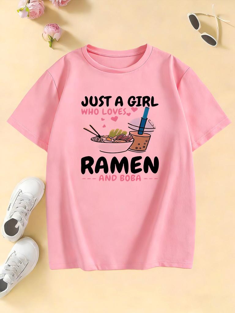 Just A Girl Who Love Ramen Cute Design Boys and Girls Summer Casual Short Sleeved Top