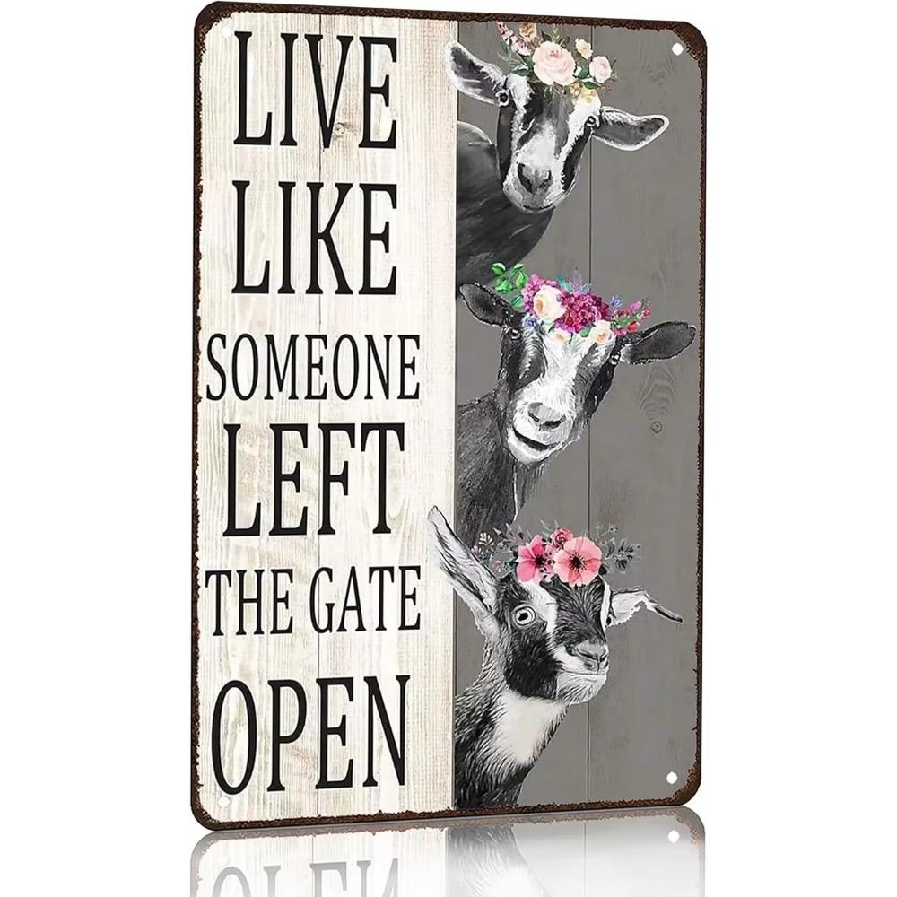 Vintage Chicken Decor Sign Live Like Someone Left The Gate Open Tin Sign for Home Chicken Coop Farm Kitchen Bathroom Wall Decor