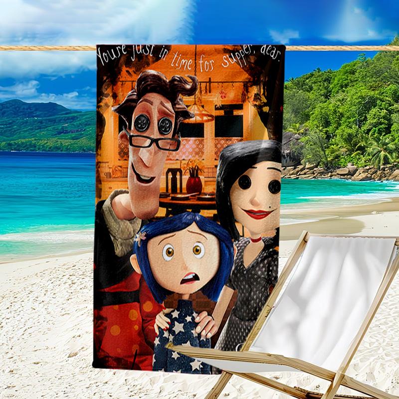 1pc Coraline (4) Beach Towel, Beach and Seaside Swimming Pool Equipment, Fashion Pattern, Rectangular, Travel Essentials