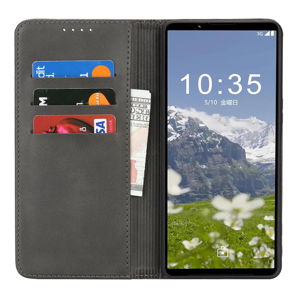 For Sony Xperia 1 VII Case Calf Texture 3 Card Slots Color Splicing Leather Phone Cover