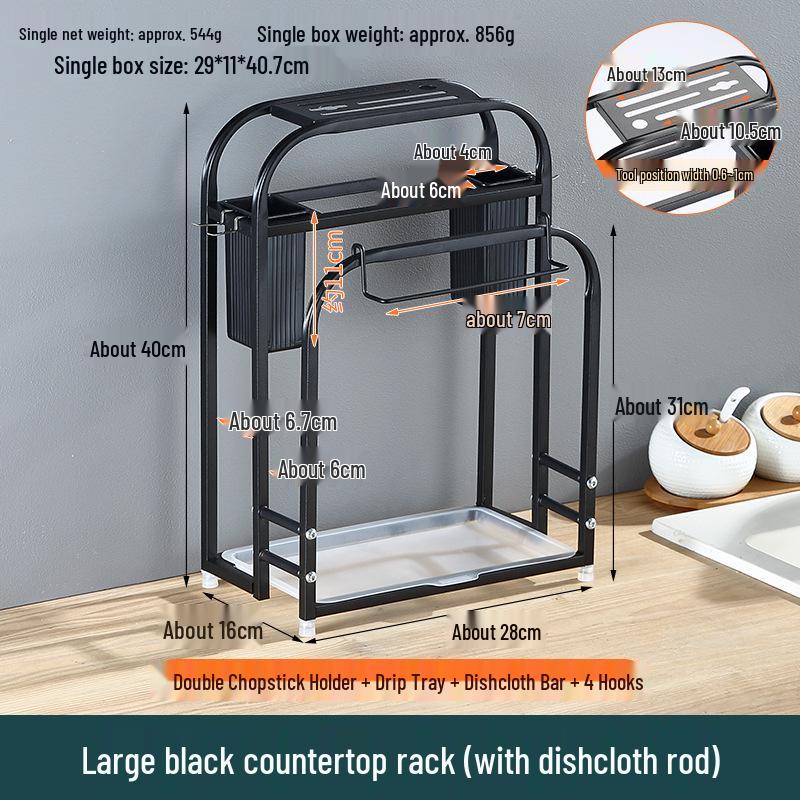 Stainless Steel Kitchen Utensil Holder with Integrated Chopping Board and Multifunctional Storage for Knives and Chopsticks.