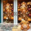 Cute Animal Window Decals Highland Cow Clings, Autumn Pumpkin Maple Leaves Static Seasonal Art Supplies Stickers, Waterproof PVC for Thanksgiving