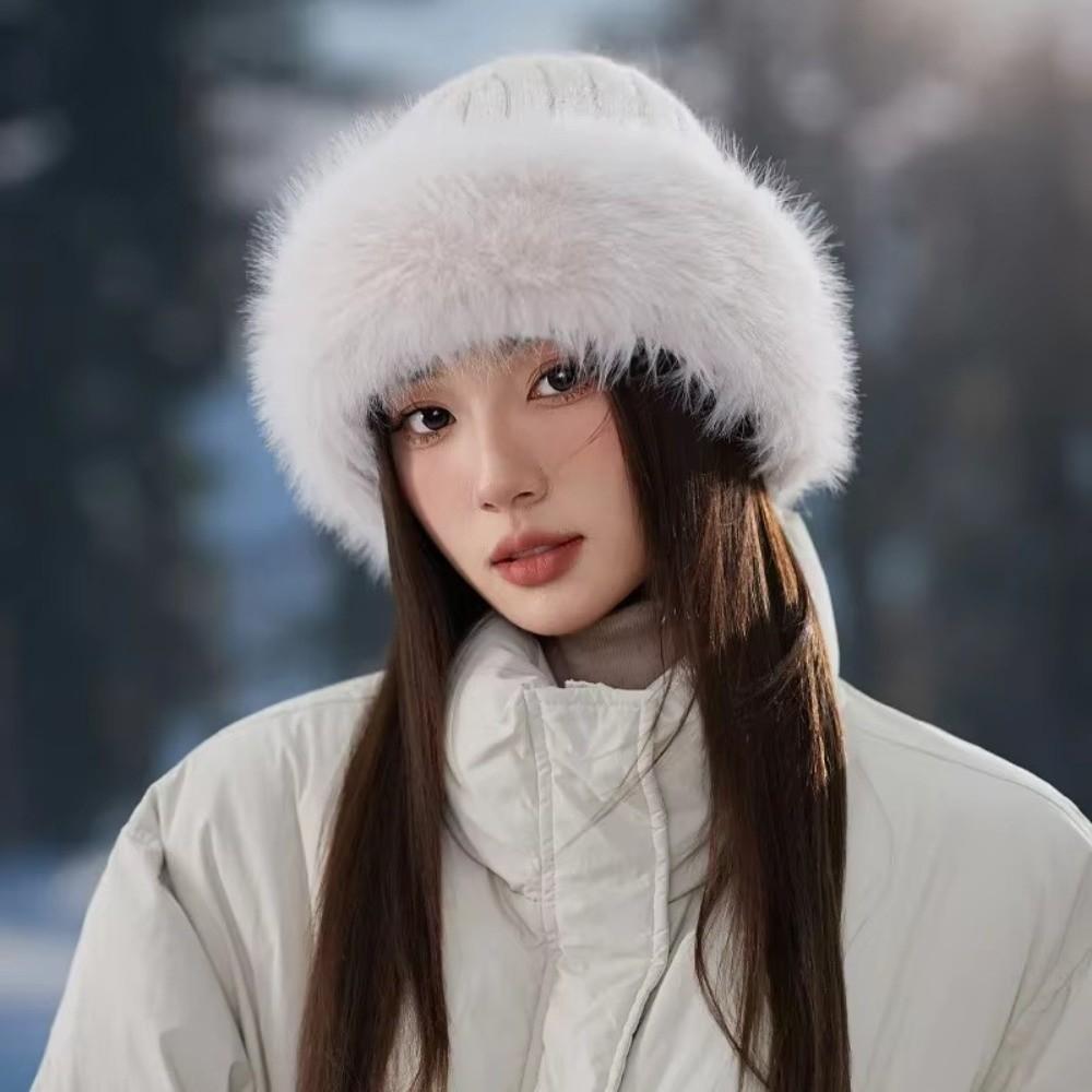 Thickening Winter Women's Warm Fur Hat Without Brim Cold-proof Warm Ear Protection Fisherman Caps Warming Tools
