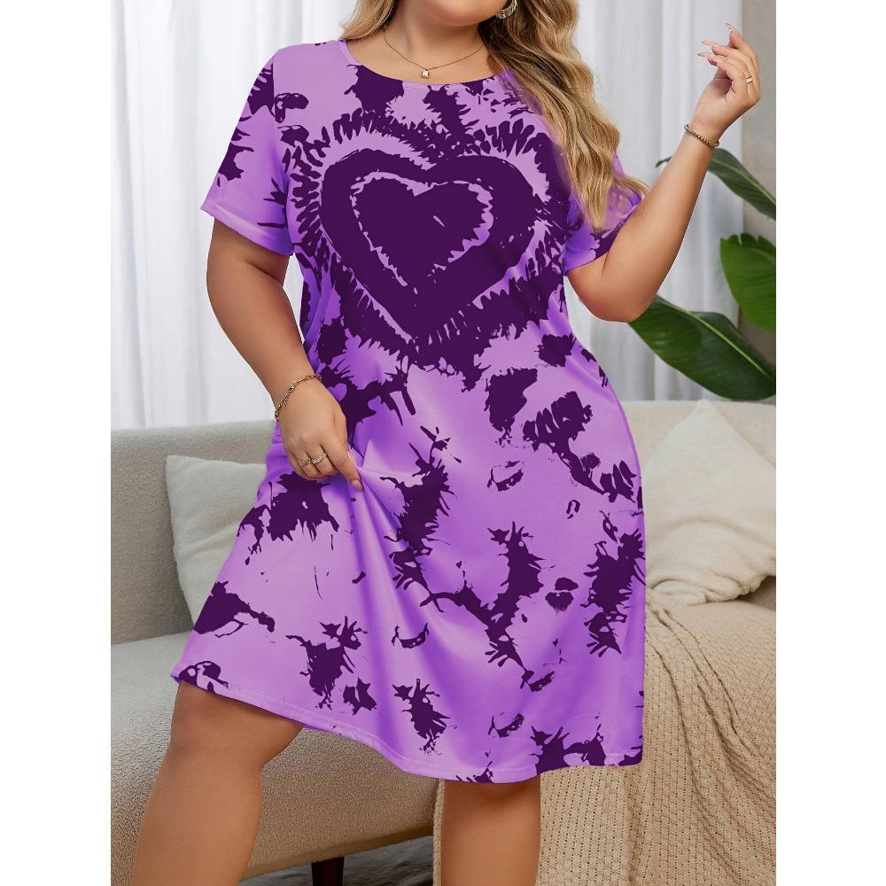 Women's Fashion Round Neck Color Block  Floral Print Short Sleeve Mini Dress