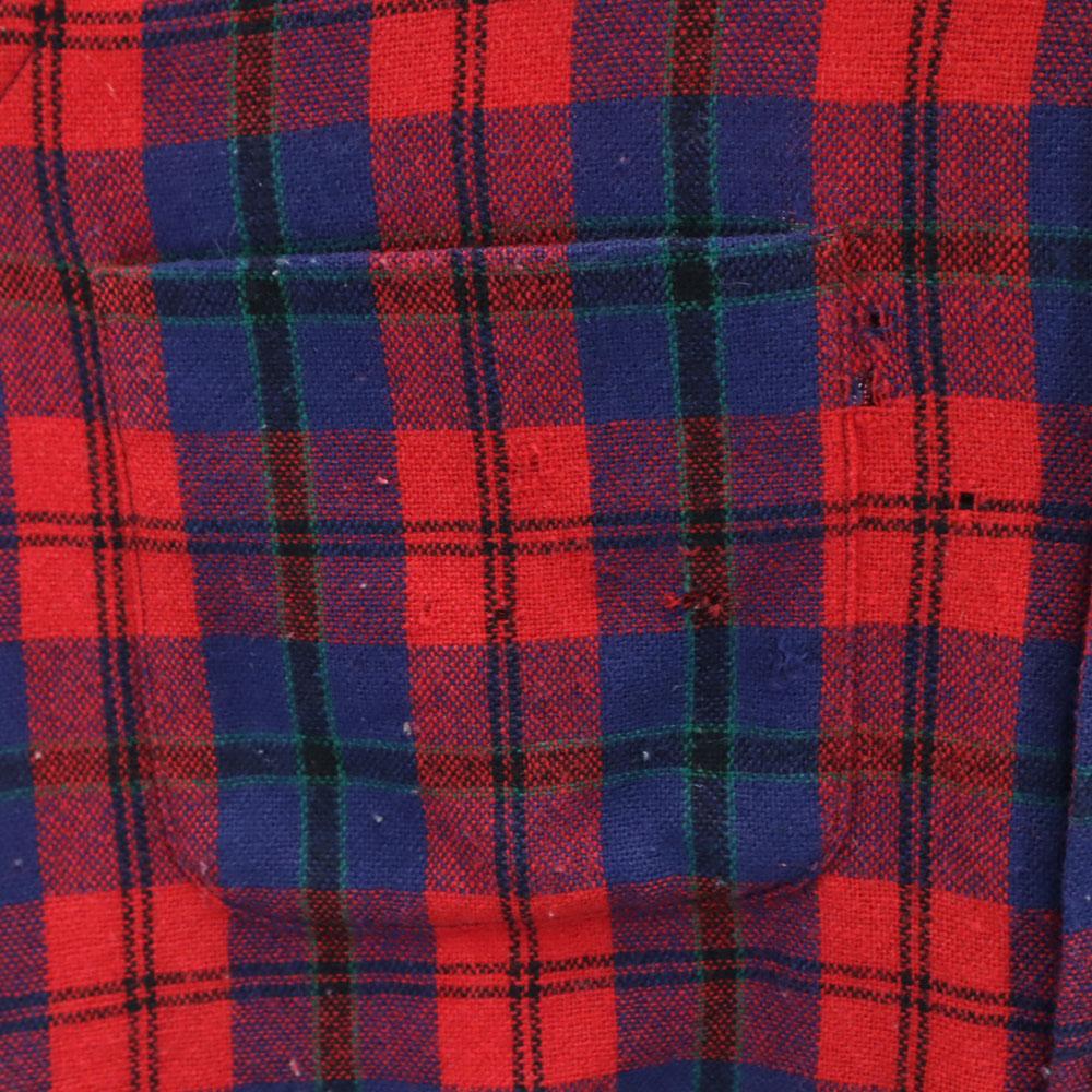 Country and Casual 60s Vintage Wool Blend Check Pattern Long Sleeve Open Collar Wool Shirt Men's Used