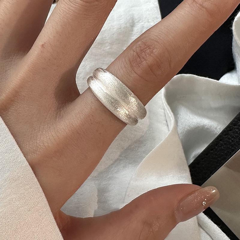 Geometric Frosted Brushed Open Ring for Women - Double-Layer, Versatile Irregular Design for Index Finger.