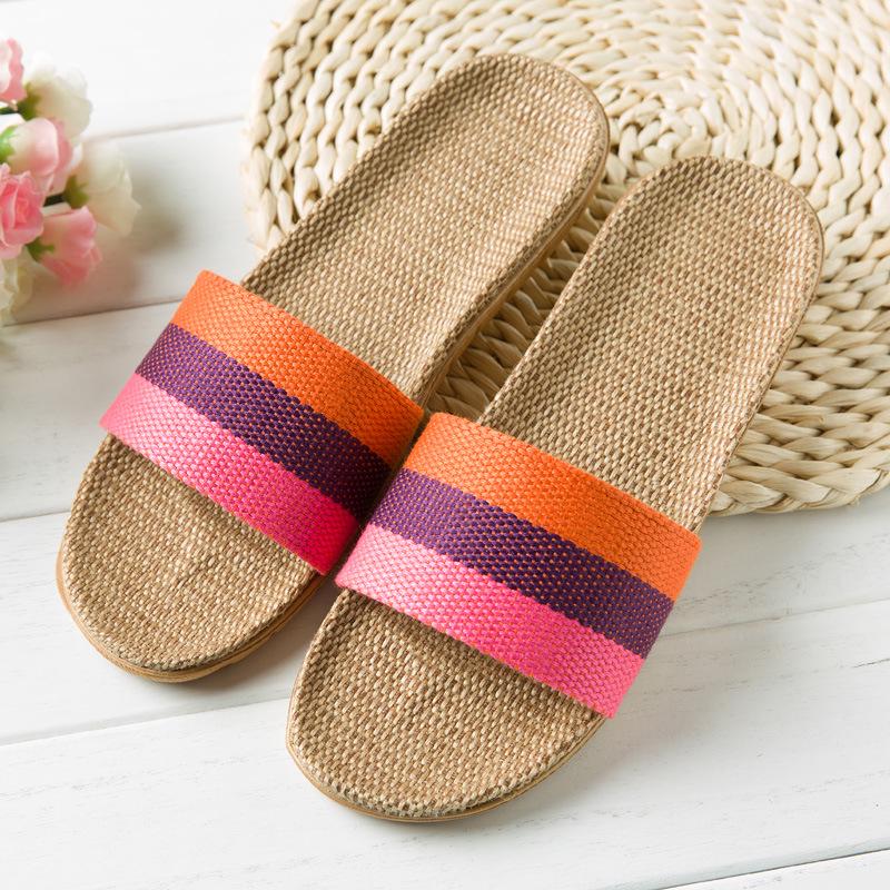 

Exclusive for four seasons linen slippers home indoor non-slip Spring Festival summer couple cotton and linen floor slippers 35-36