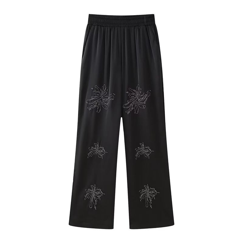 Kaslead New Arrival Women's Fashion Style Fashion Beaded Embroider Shirt Casual Pants Suit