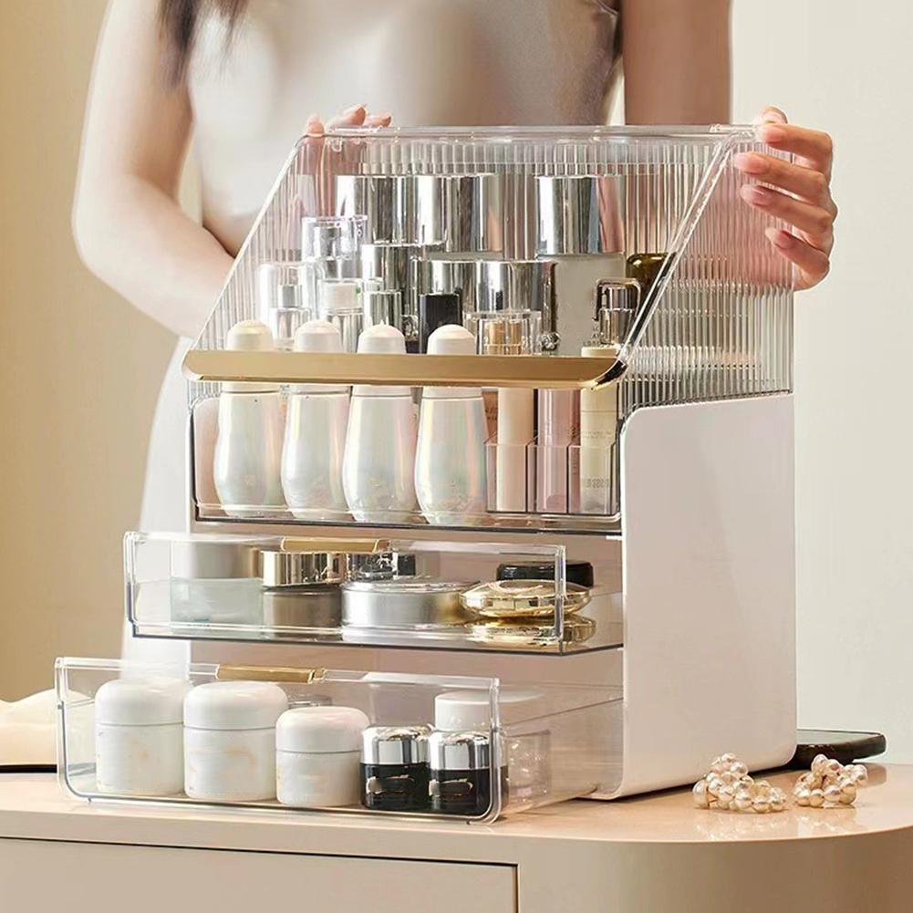 Scatola Portaoggetti Cosmetici Trasparente da Tavolo Scatola Portaoggetti Trucco Cassetto Impermeabile Scatola Portaoggetti per Pennelli e Cura della Pelle Portaoggetti per Trucco