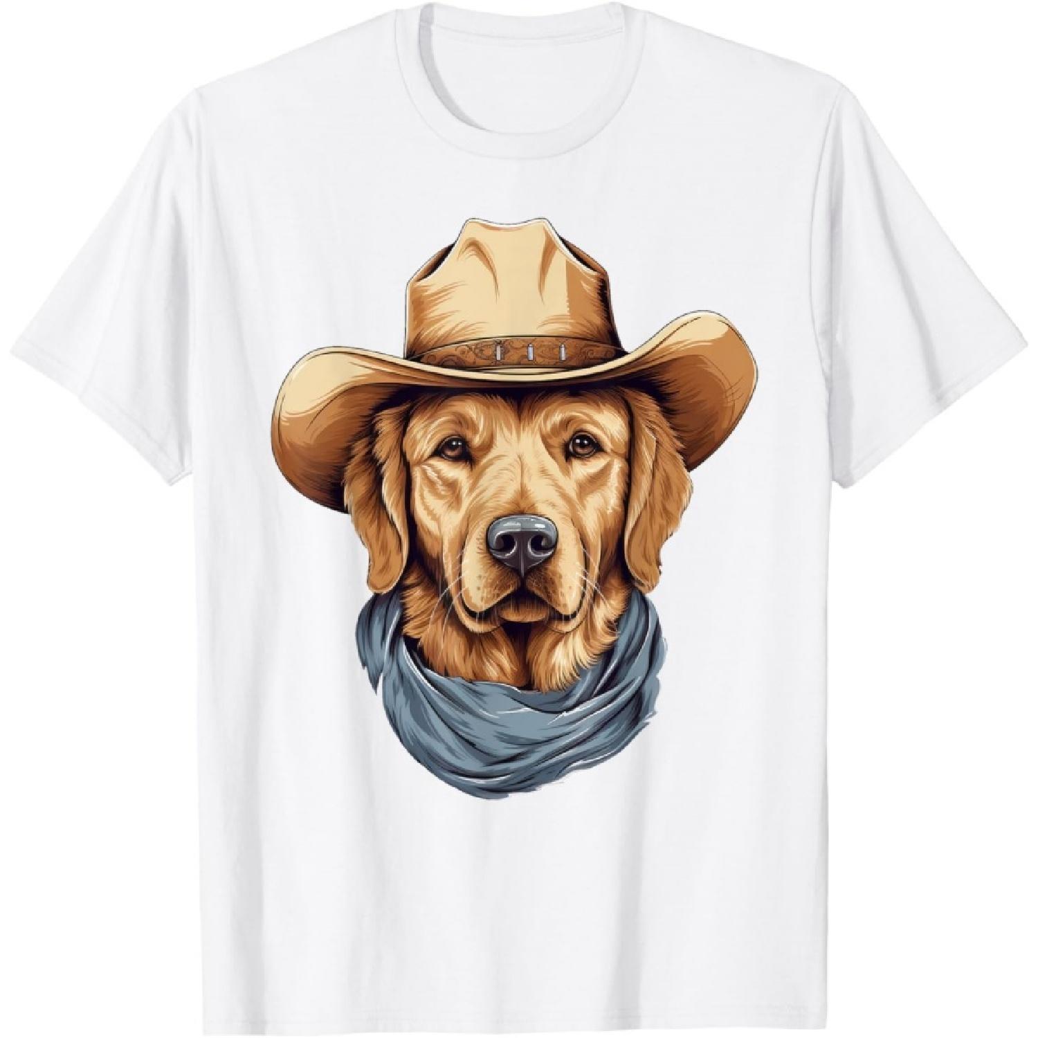 Golden Retriever Dog in Cowboy Hat Golden Retriever Lovers T-Shirt S