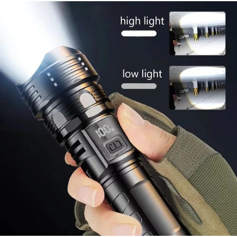 New Outdoor Strong Light LED Zoom Flashlights White Laser High Power Ultra Long Range Torch Rechargeable OLED Display Flashlight