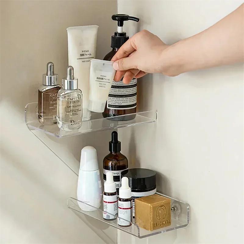 Clear Acrylic Floating Shelf Self Adhesive Storage Shelf for Wall Decoration Toys Bookshelf Bathroom Soap Dispenser Holder Racks
