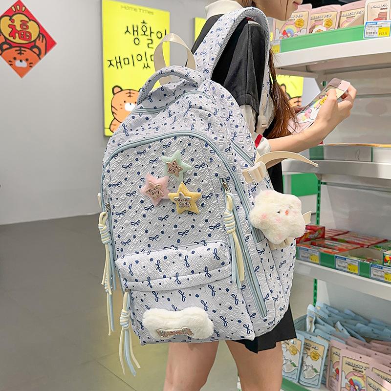 Simple casual backpack girl cartoon high value printed schoolbag campus versatile backpack
