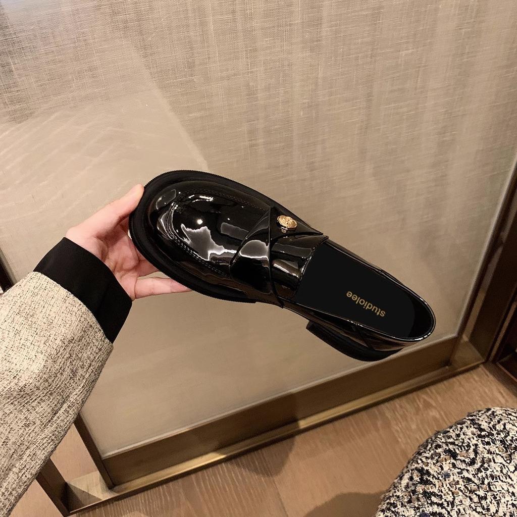 British style thick-heeled loafers, one-pedal commuter small leather shoes for women's 2025 summer new JK uniform single shoes in stock