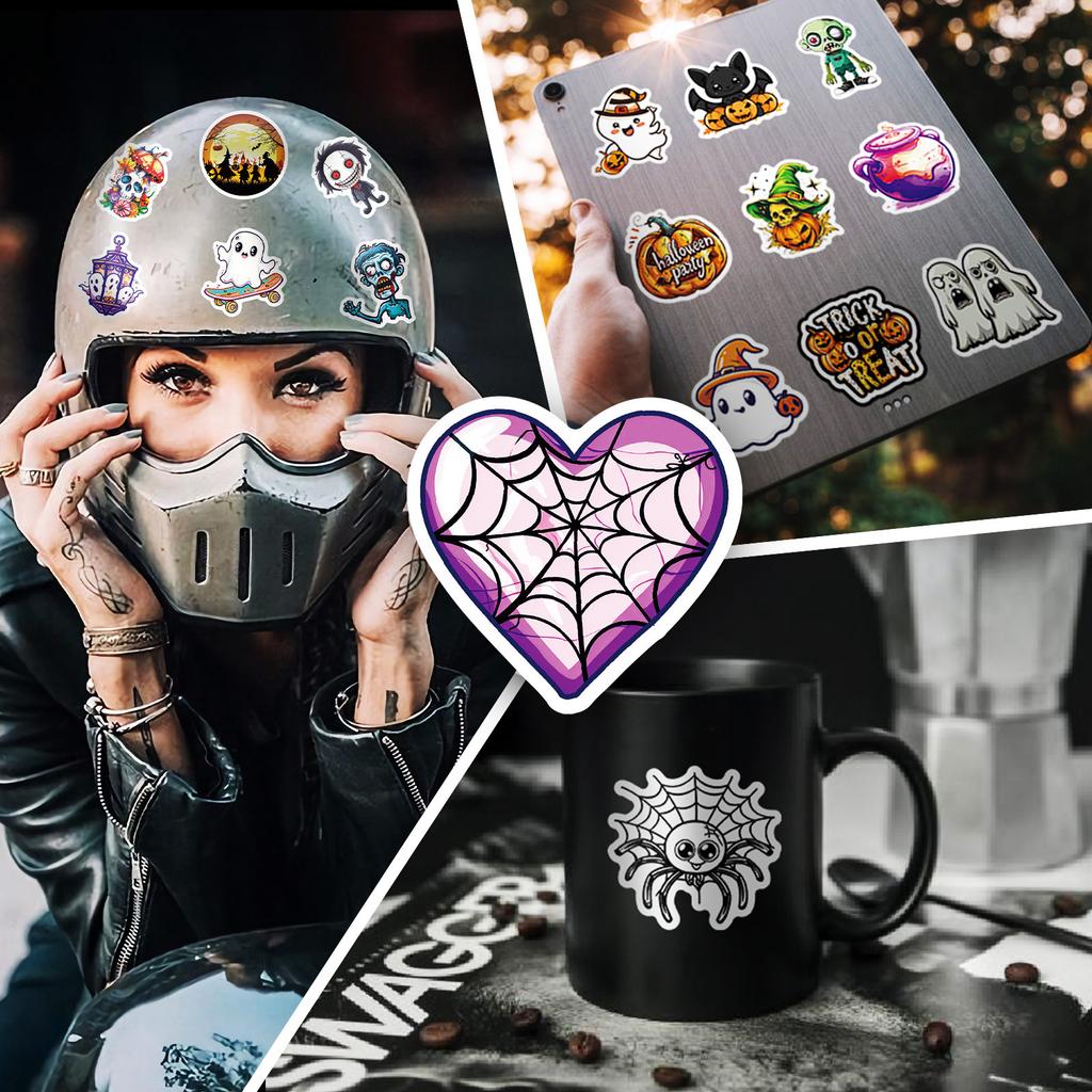 50Pcs Halloween Vinyl Stickers - Spooky Ghost Pumpkin Decals for DIY Party Decor (5.4x4.4cm)