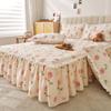 Lace Ruffle Edge Printed Bed Skirt Flower Pattern Quilted Thickened Bed Cover Three Piece Non Slip Dustproof Bedding Set