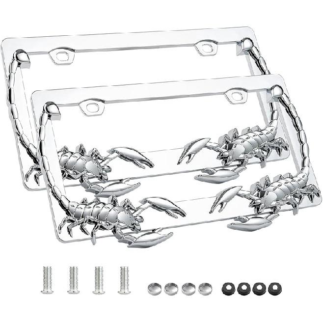 Ettonsun 2-Pack License Plate Frames - License Plate Covers,Universal Car Tag Holder Cover Tag Frame For License Plate For Front And Rear Car Tags Scorpion