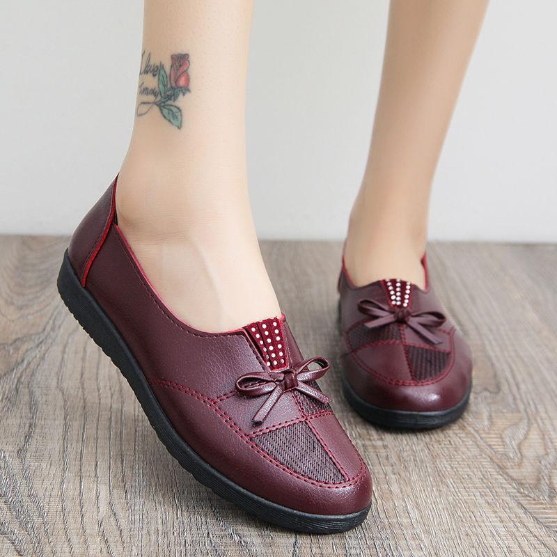 Spring and Autumn Shoes Women's New Versatile Flat-soled Casual Shoes Single Shoes Non-slip Soft-soled Medium Leather Shoes Casual Shoes