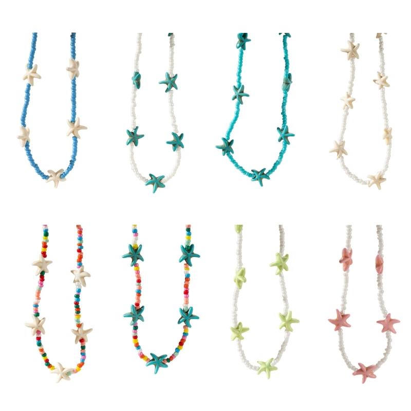 Elegant Turquoise Starfish Charm Necklace Adjustable Length Neckchain Fashionable Clavicle Chain Accessory for Ladies