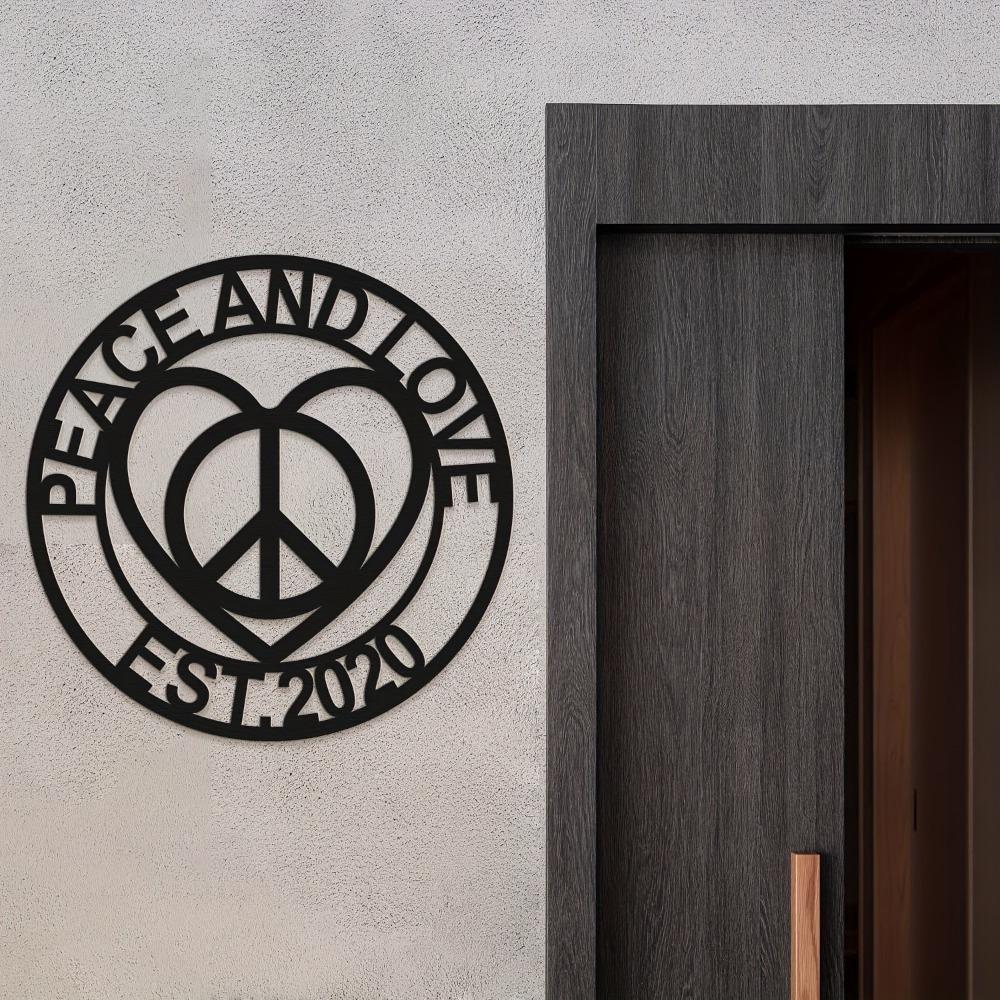 Einzigartige Handgemachte Art Deco Metall Wandskulptur Friede Liebe Design Personalisierte Gravur Wiederverwendbar Matt für Wohnzimmer Feiertage
