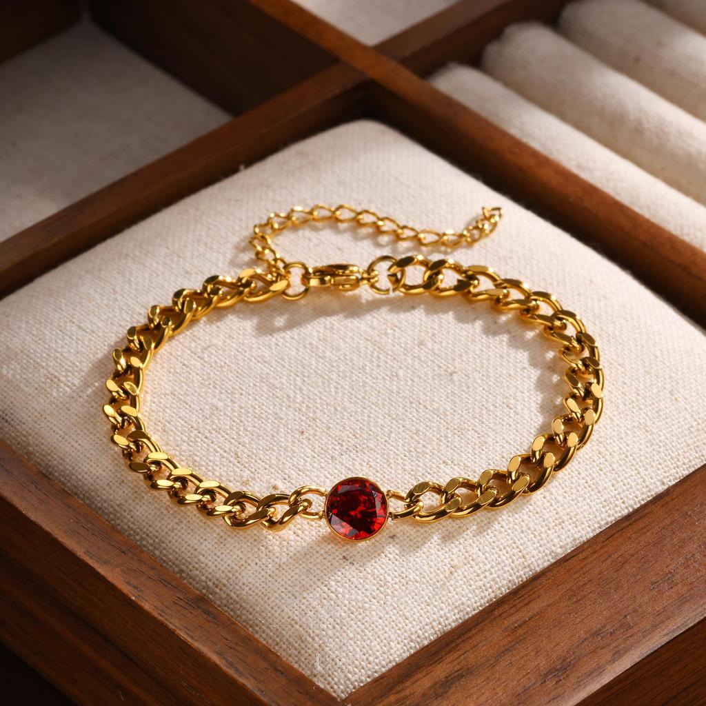 Stainless Steel Bracelets Round Zirconia Chunky Cuban Chain Bracelet for Women Girls Vintage Fashion Jewelry Party Gifts