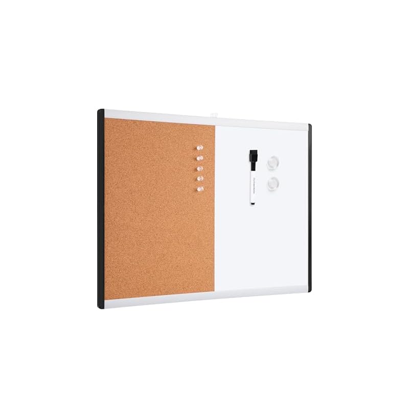 Amazon Basics Rectangular Whiteboard, Dry Erase Board, Magnetic, Plastic/Aluminum Frame, Combo Board, 43.2 cm x 58.4 cm, White/Yellow
