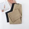Women's Khaki High Waist Wide Leg Cropped Pants - Spring/Autumn 2025 Casual Slimming Trousers