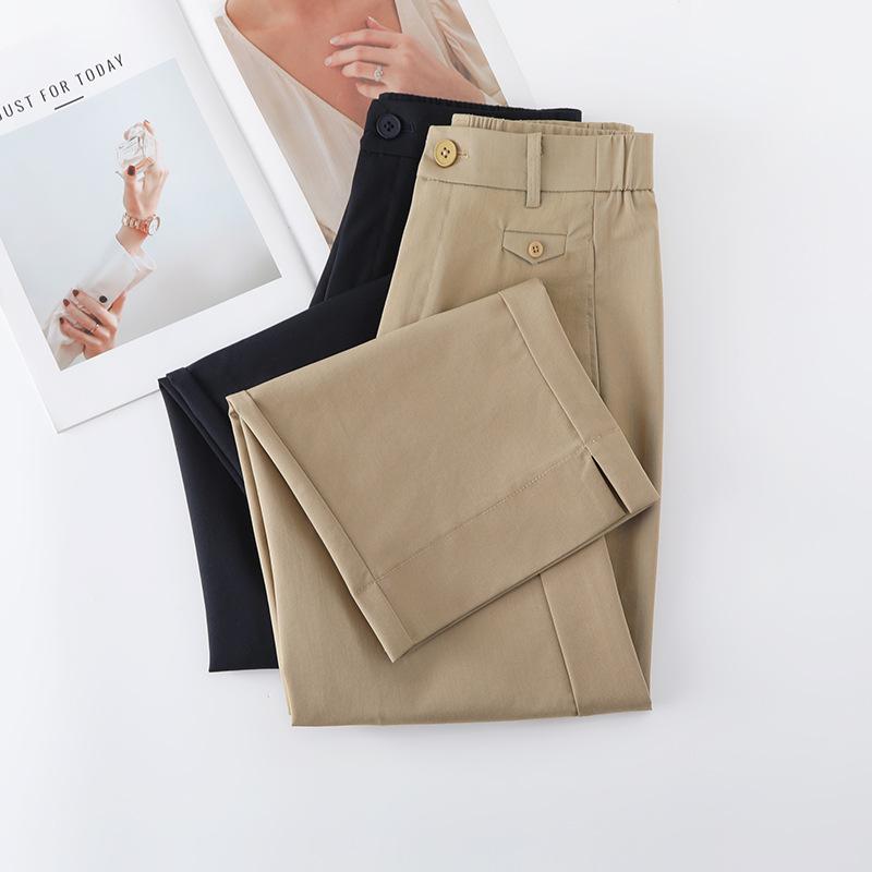 Women's Khaki High Waist Wide Leg Cropped Pants - Spring/Autumn 2025 Casual Slimming Trousers