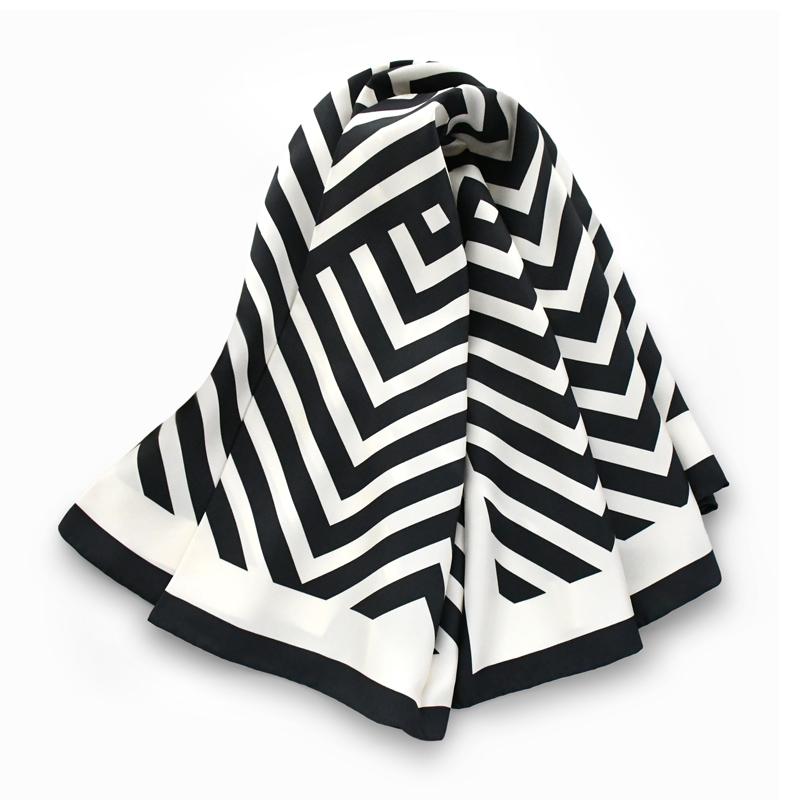 

Black White Stripe 100% Natural Silk Scarf Women s Twill Shawl Wrap Bandana Hijab Headband Kerchief Business Luxury Gifts 90CM 90x90cm