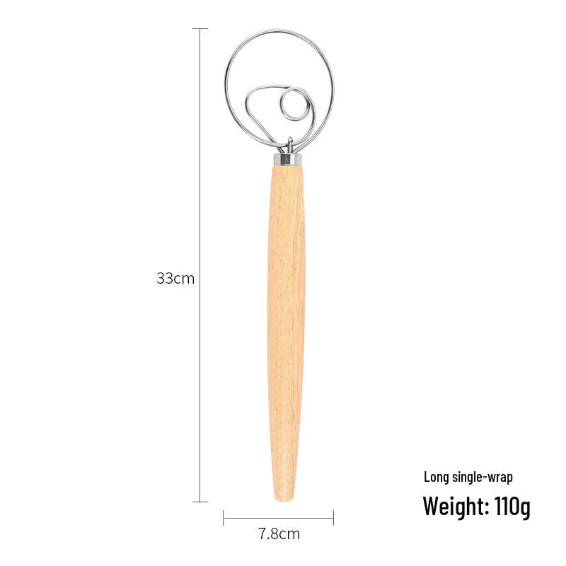 Stainless Steel Egg Beater & Dough Mixer with Wooden Handle