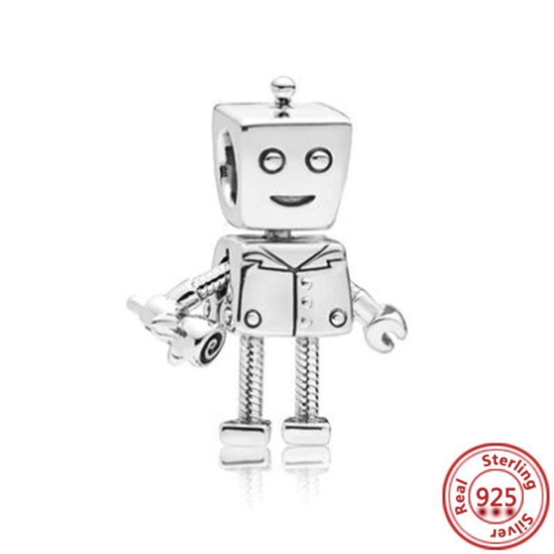 Fit Original Pendant Charm Bracelet Fine Zircon 925 Sterling Copper Sweet Lovely Happy Boy Girl Love Pink Heart Robot DIY Beads