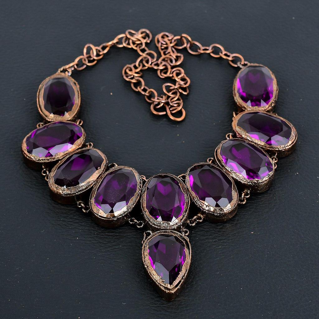 Pink Amethyst Necklace, Copper Electroformed Necklace Handmade Gemstone Jewelry, Gifts For Wife Brand New Necklace