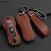 Zinc Alloy + Leather Car Key Case Cover Fob Holder For Porsche Cayenne Panamera 971 911 9YA Macan 718 Cayman Boxster 3 Remote