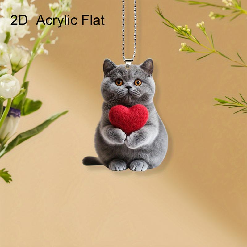 Car Rear View Cat Ornament Cute Cat Animal Car Rearview Pendant Vehicle Interior Decoration 2D Flat  Acrylic Backpack Pendants