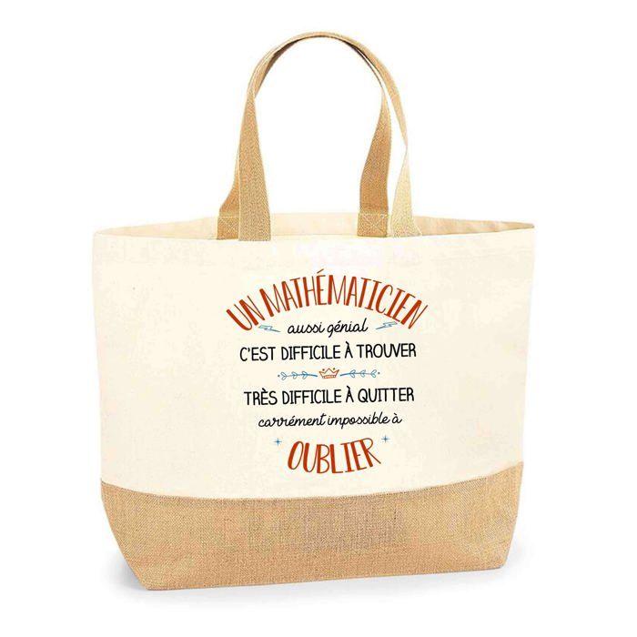 Tote bag (sac jute) - PLANETEE - Un Mathématicien aussi génial - Personnalisable (prénom) - Jute naturel - Fabriqué en France