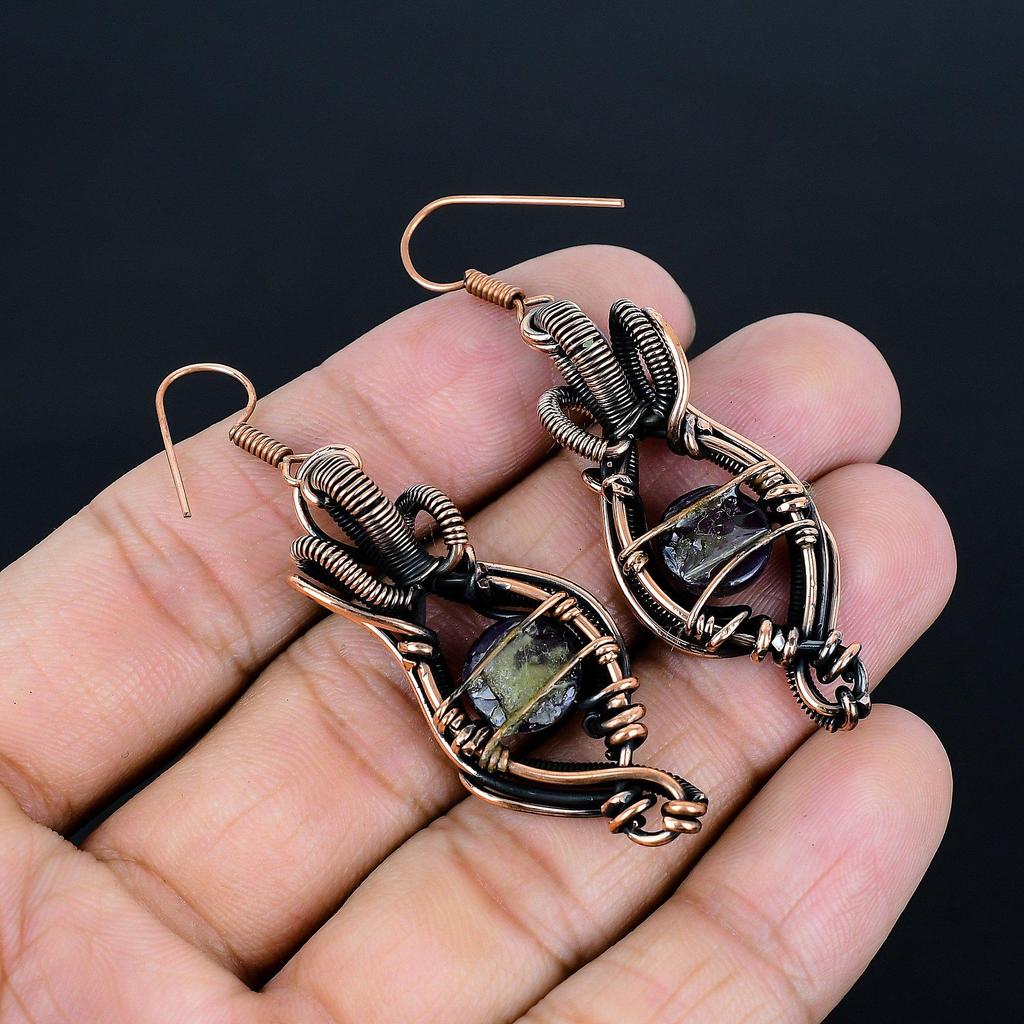 Amethyst Earrings Gemstone Jewelry, 999 Copper Wire Wrapped Earrings, Gift For Women Handmade Earrings