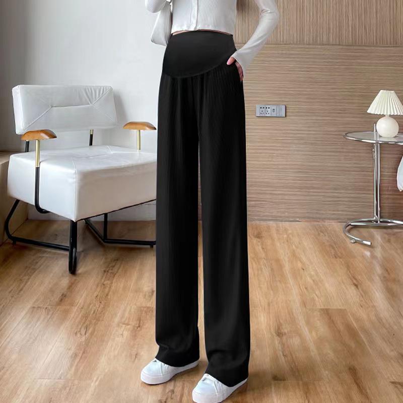Cool Ice Silk Wide-Leg Pleated Maternity Crop Pants