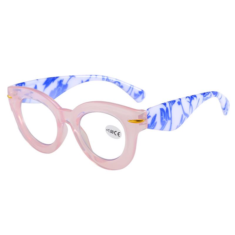 Round Frame Reading Glasses with Wood Grain Temples - New Anti-UV Design for Europe and America