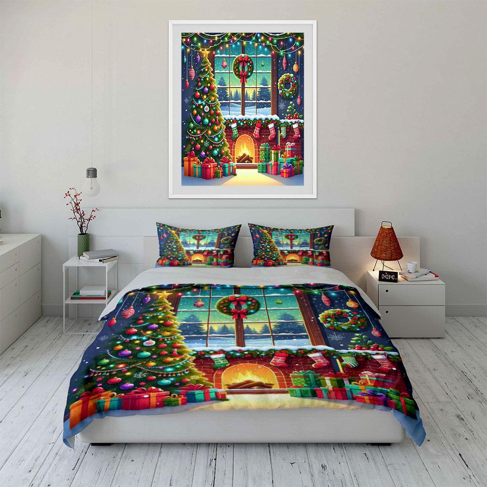 Christmas tree and wreaths. Bedding sets Duvet cover sets Duvet covers Pillowcases(1*Duvet Cover 2*Pillowcases without duvet insert)