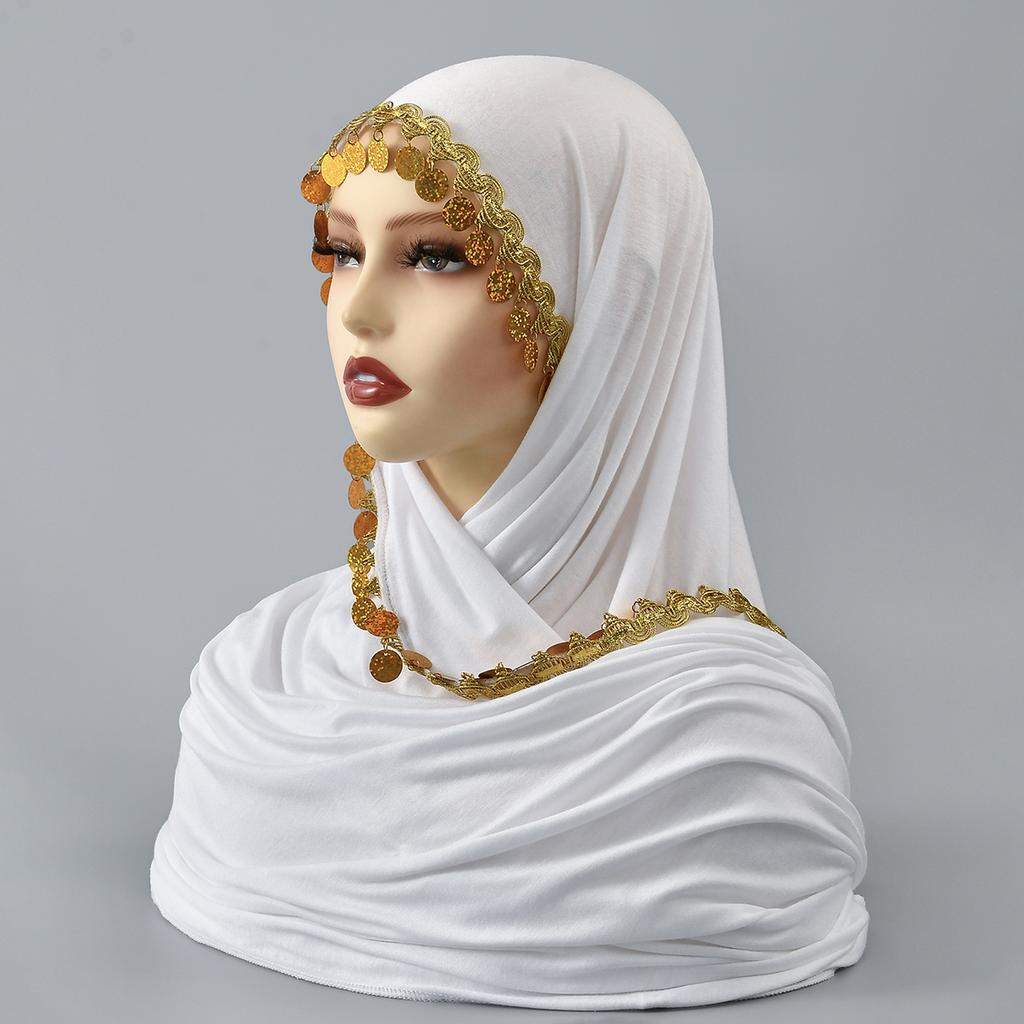 Sequin Modal Cotton Jersey Hijab Scarf For Women Stretch Shawl Plain Muslim Headband Fashion Long Fringes Wraps Islam Turban