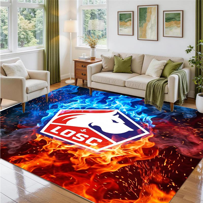LOSC Lille FC Design Crystal Velvet Rug Soft Decorative Mat for Bedroom Entrance