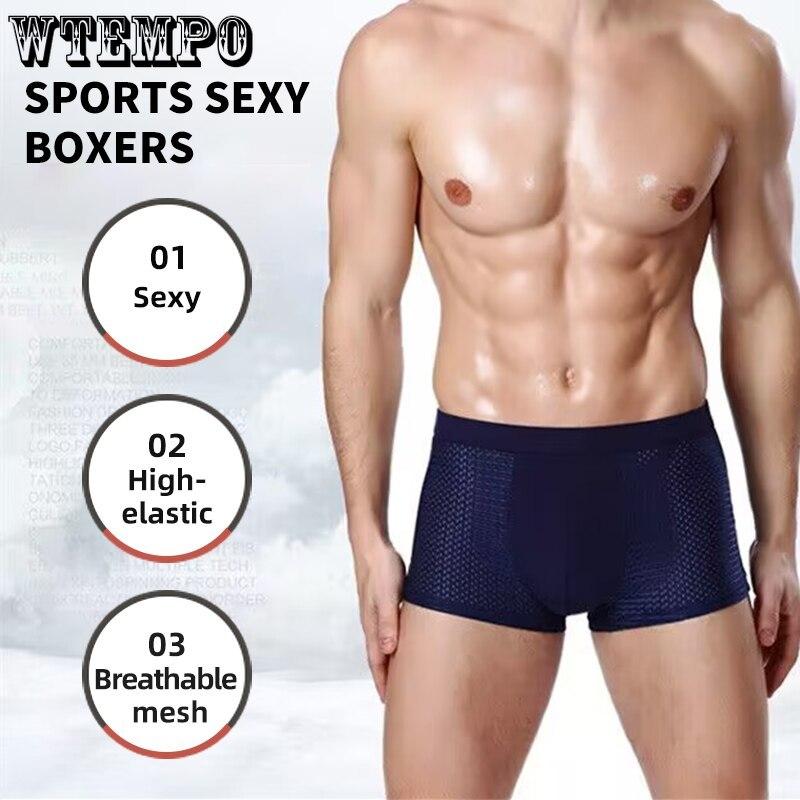 Men Sexy Boxers Underwear Underpants Blue Black L XL XXL 3XL Silky Cool Breathable Mesh Casual Sports Fashion Fitness Ventilate