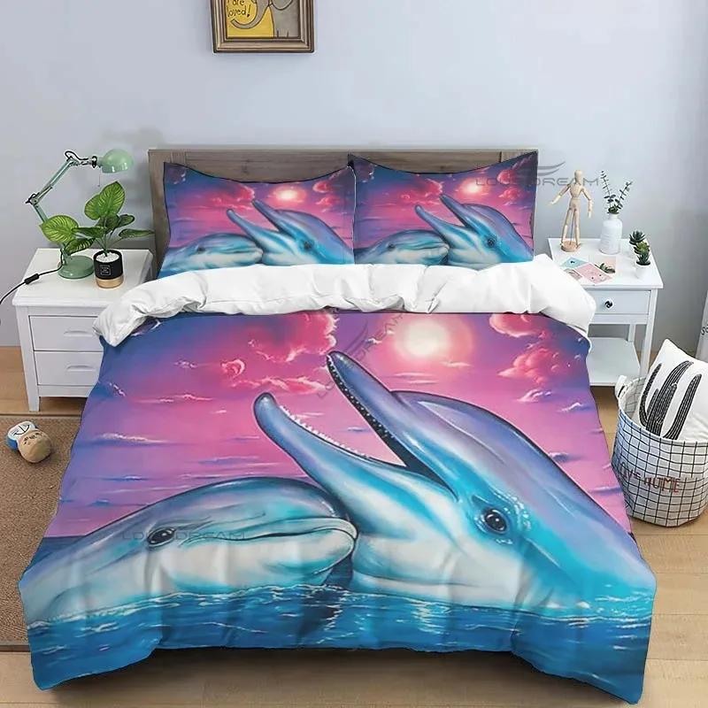Dolphin Pattern Comforter Bedding Set,Duvet Cover Bed Set Quilt Cover Pillowcase,King Queen Size Bedding Set