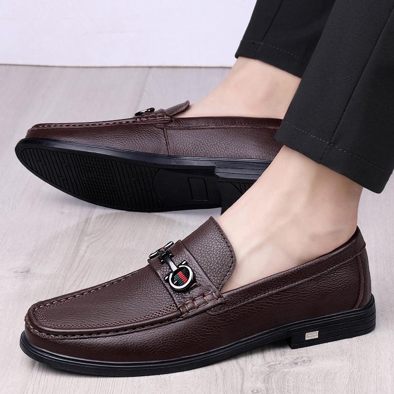 Four Seasons Soft Leather Shoes Men's Shoes Soft Sole Men's Casual Shoes Fashion Sleeve Little White Beans Men