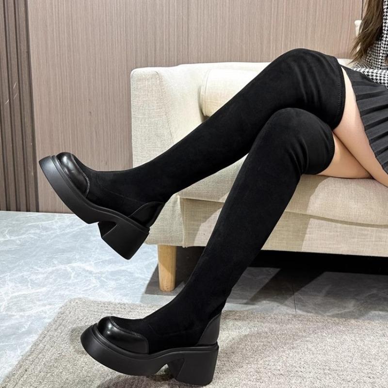 Suede Knee Boots Women's Autumn and Winter New Elastic Thin Socks Boots Small Thick-soled Velvet Knight Boots