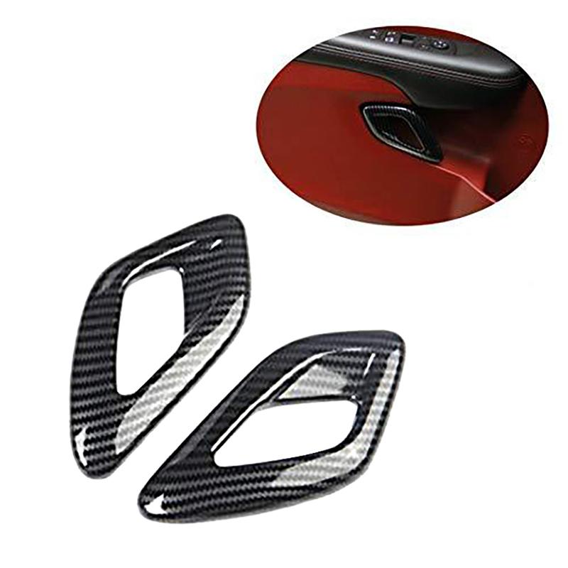 2pcs Carbon Fiber look Interior Inner Door Handle Bowl Cover Trims For Dodge Challenger 2015 2016 2017 2018