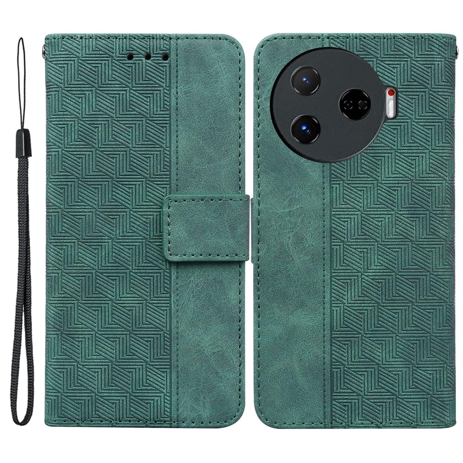 

For TECNO Camon 30 Pro 5G Wallet Phone Case Geometry Imprint Leather Flip Cover with Strap Green