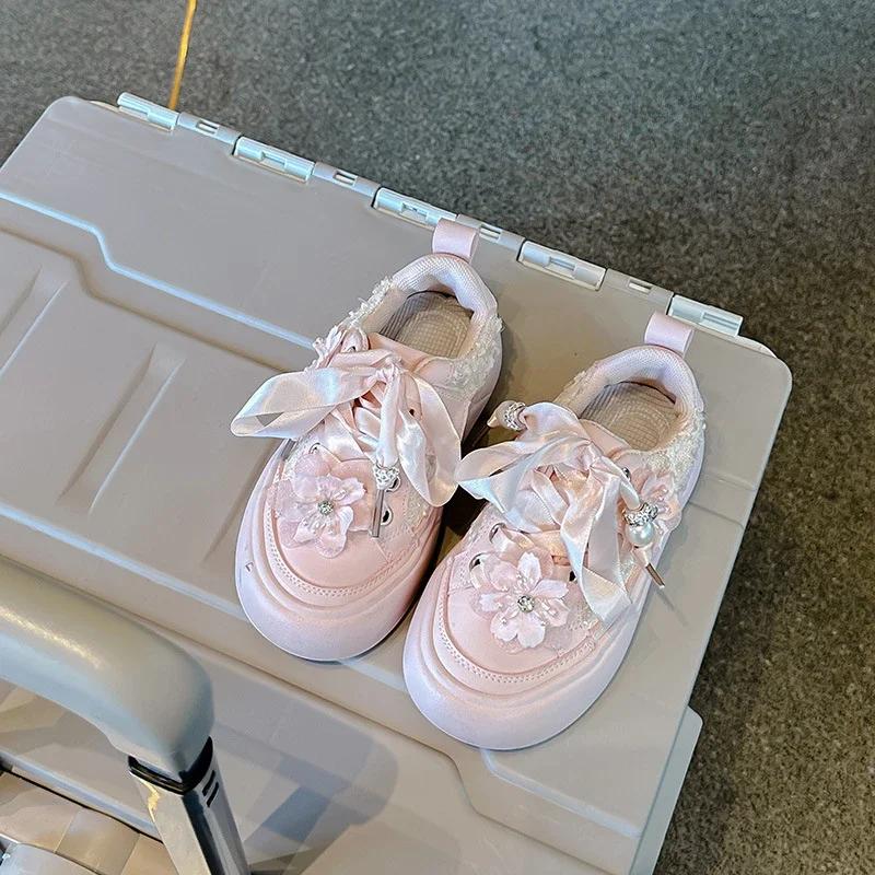 2025 Designer Lovely Flower Girls Spring Outing Anti Slip Casual Shoes Sweet Versatile Thick Soled Kids Sneakers Zapatillas Niña