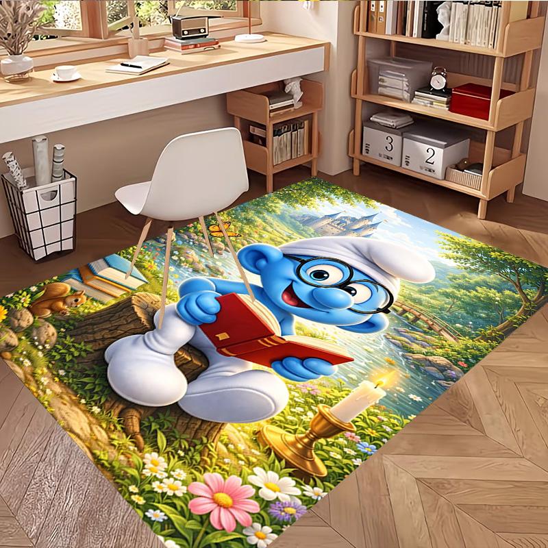 Blue Smurfs Print Rug, Washable Floor Carpet, For Entryway Dorm Laundry Room Office Study, Home Decor Birthday Christmas Gift